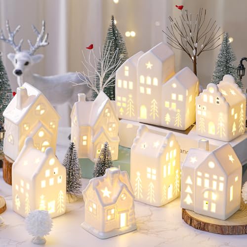26 Pcs Ceramic Christmas Village Set with LED Houses H280