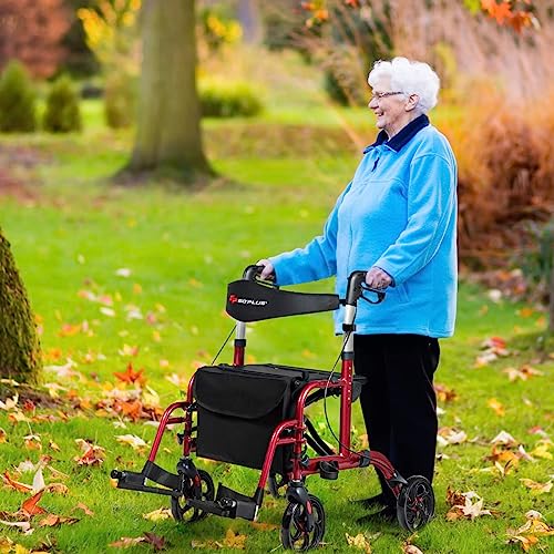 2 in 1 Folding Rollator Walker with Seat, 8-inch Wheel, Aluminium Frame T459861