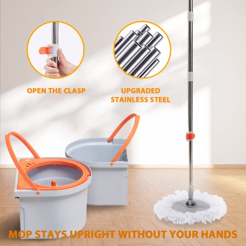 4 Reusable Microfiber Mop Heads Mop and Bucket with Wringer Set E678522