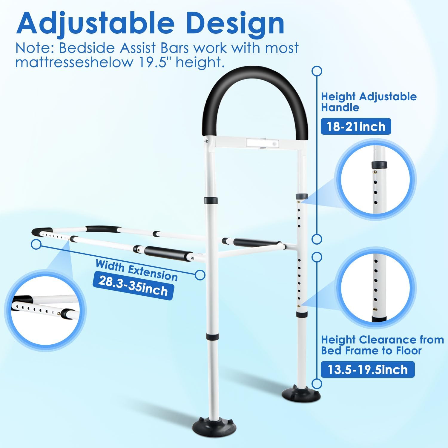 Adjustable Bed Safety Rails with Motion Light & Storage Pocket D160804