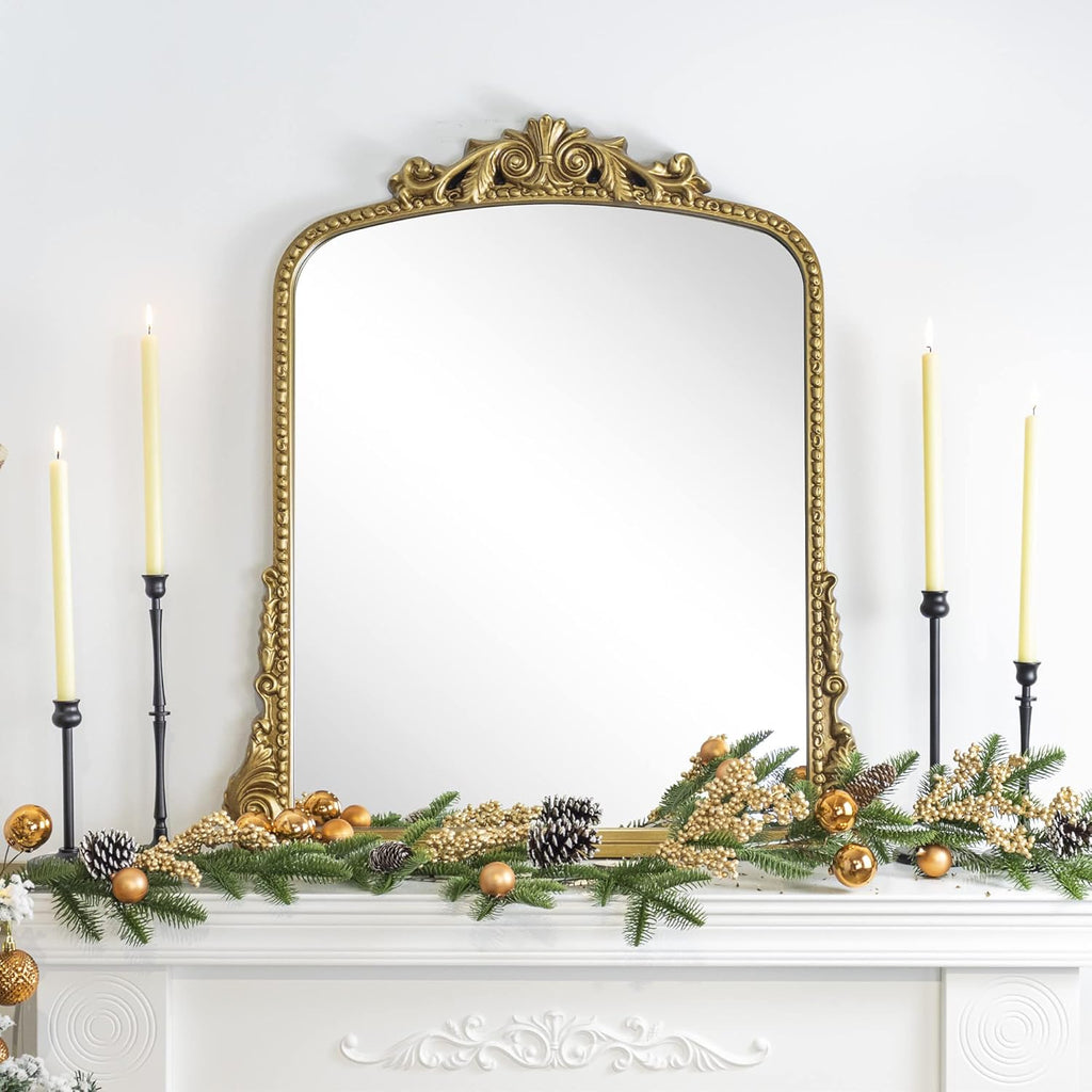 Antiqued Gold Ornate Arched Wall Mirror, 30 x 34'' Q259