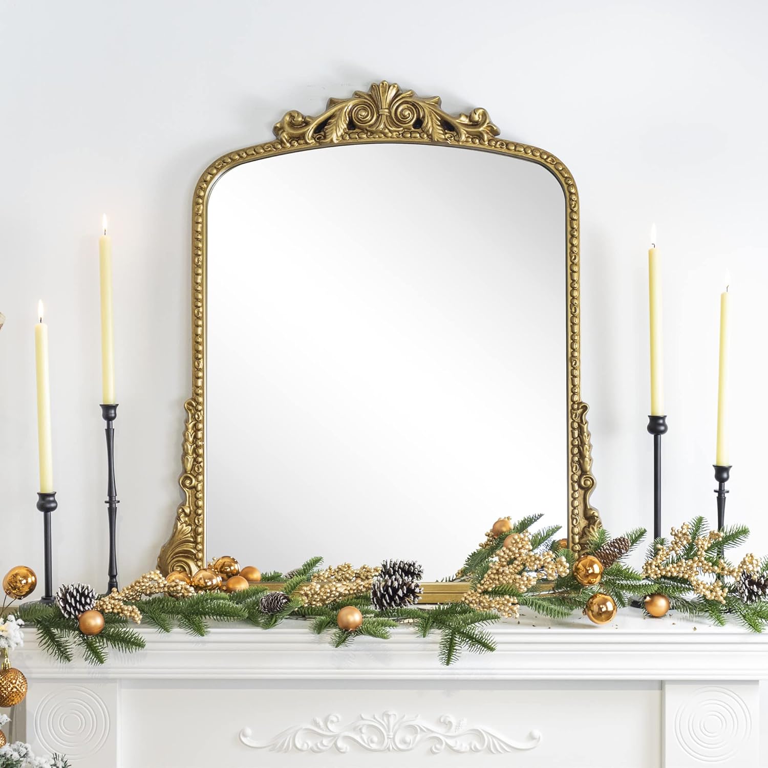 Antiqued Gold Ornate Arched Wall Mirror, 30 x 34'' Q259