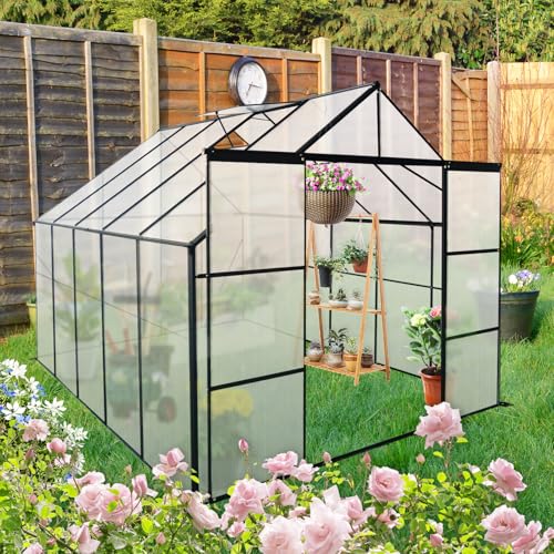 8x10FT Heavy-Duty Walk-in Greenhouse with Double Sliding Doors, Polycarbonate Panels, Aluminum Frame, Black X6013