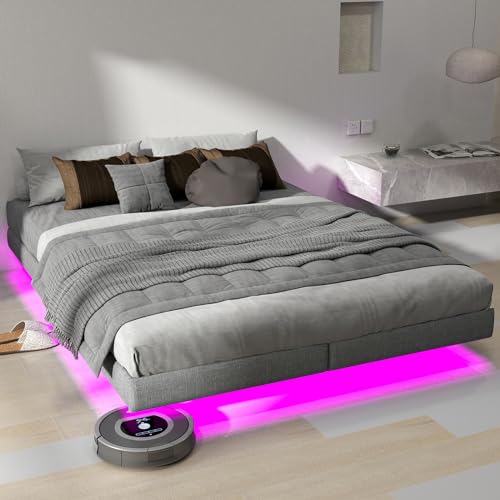 Full Floating Bed Frame Full Size with LED Lights Metal Slats X751466