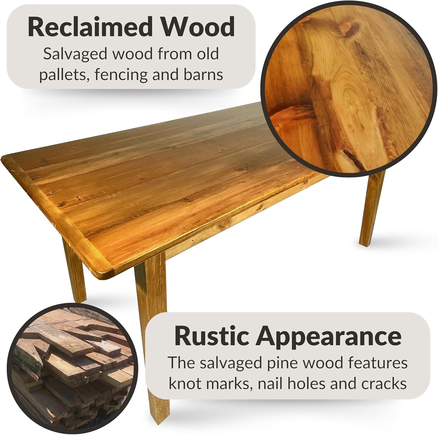 Solid Wood Rustic Farmhouse Dining Table with Breadboard Ends (5', Light Natural) A12274