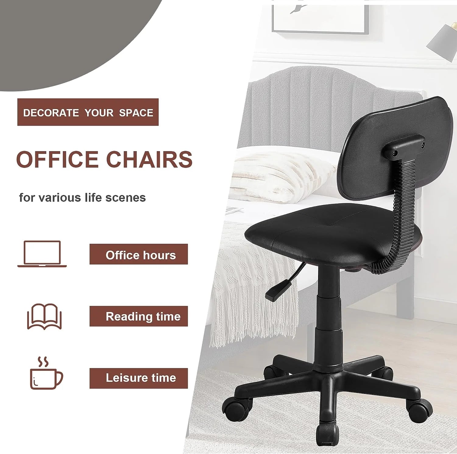 Black Adjustable Height Ergonomic Swivel Office Chair P284057