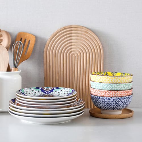 12 Pieces Black and White Ceramic Plates and Bowls Set I5079