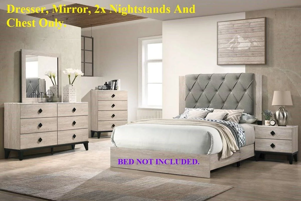 Cream Color Dresser Mirror Nightstands Chest 5pc Bedroom Set R33311