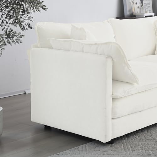 White Oversized Chenille Sectional Sofa with 2 Ottomans Q19689