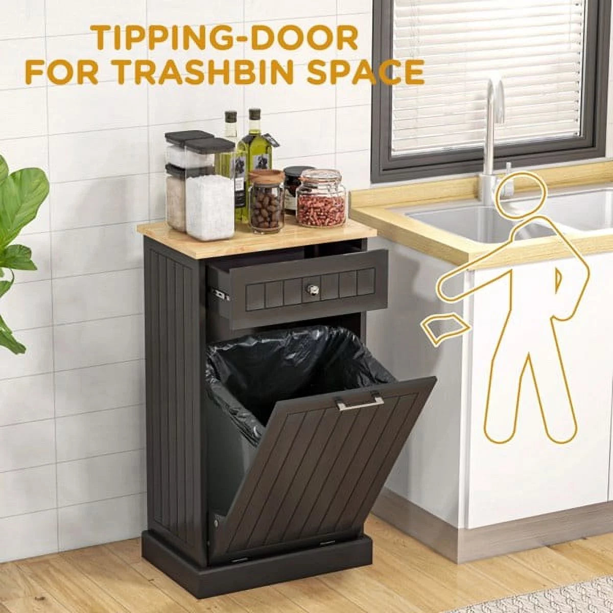 Freestanding Trash Can Holder Cabinet with Drawer Q1842