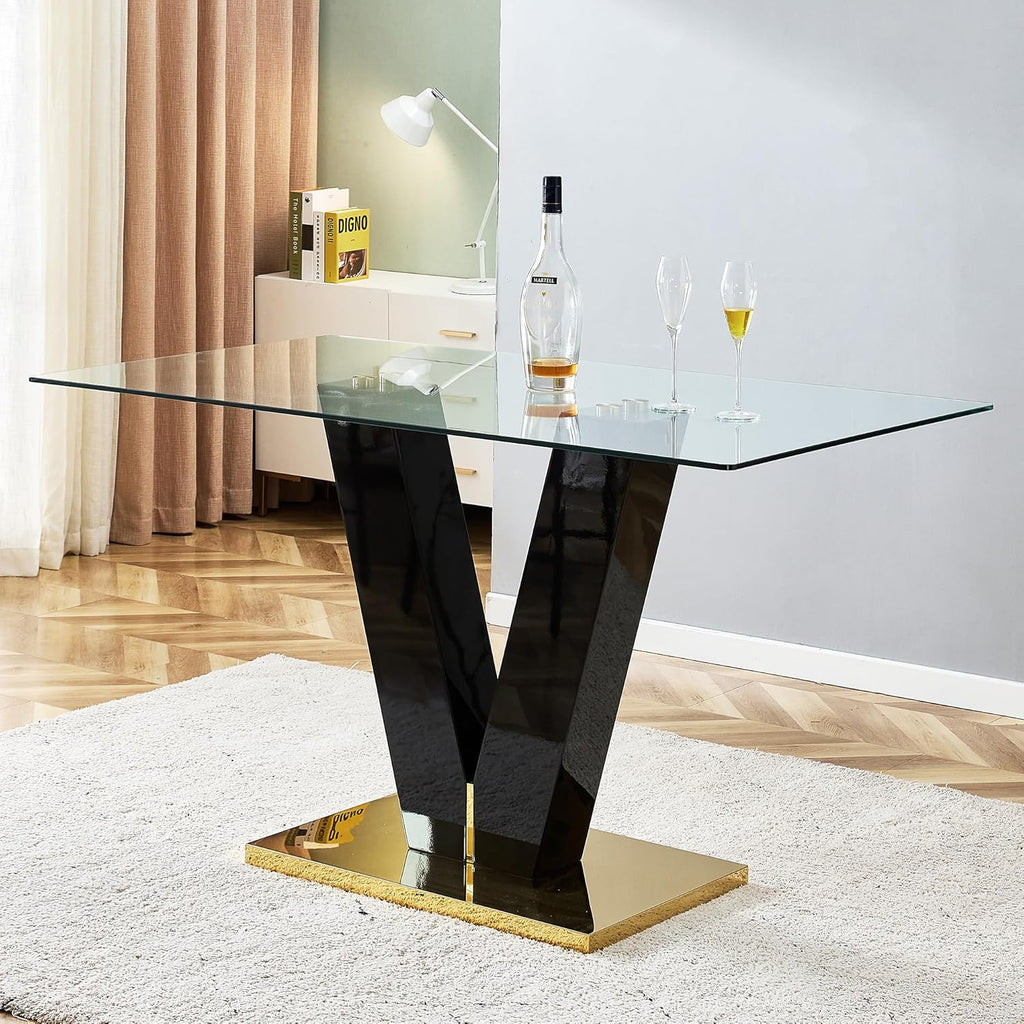 Large Rectangular Glass Dining Table with 0.4" Tempered Glass Top, 71'' x 39'' x 30 A6793