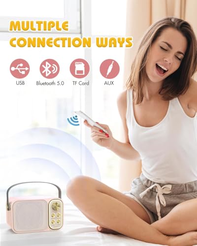 Mini Karaoke Machine with 2 Wireless Microphone, Portable Bluetooth Speaker M48929