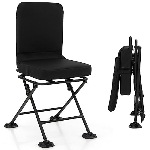 Black 360° Swivel Folding Hunting Chair with Padded Cushion T6116