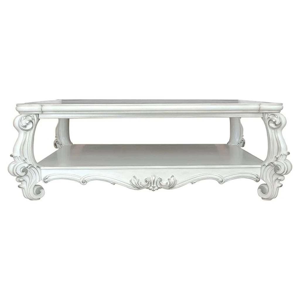 Rectangular Wood Coffee Table with Bottom Shelf in Bone White G533