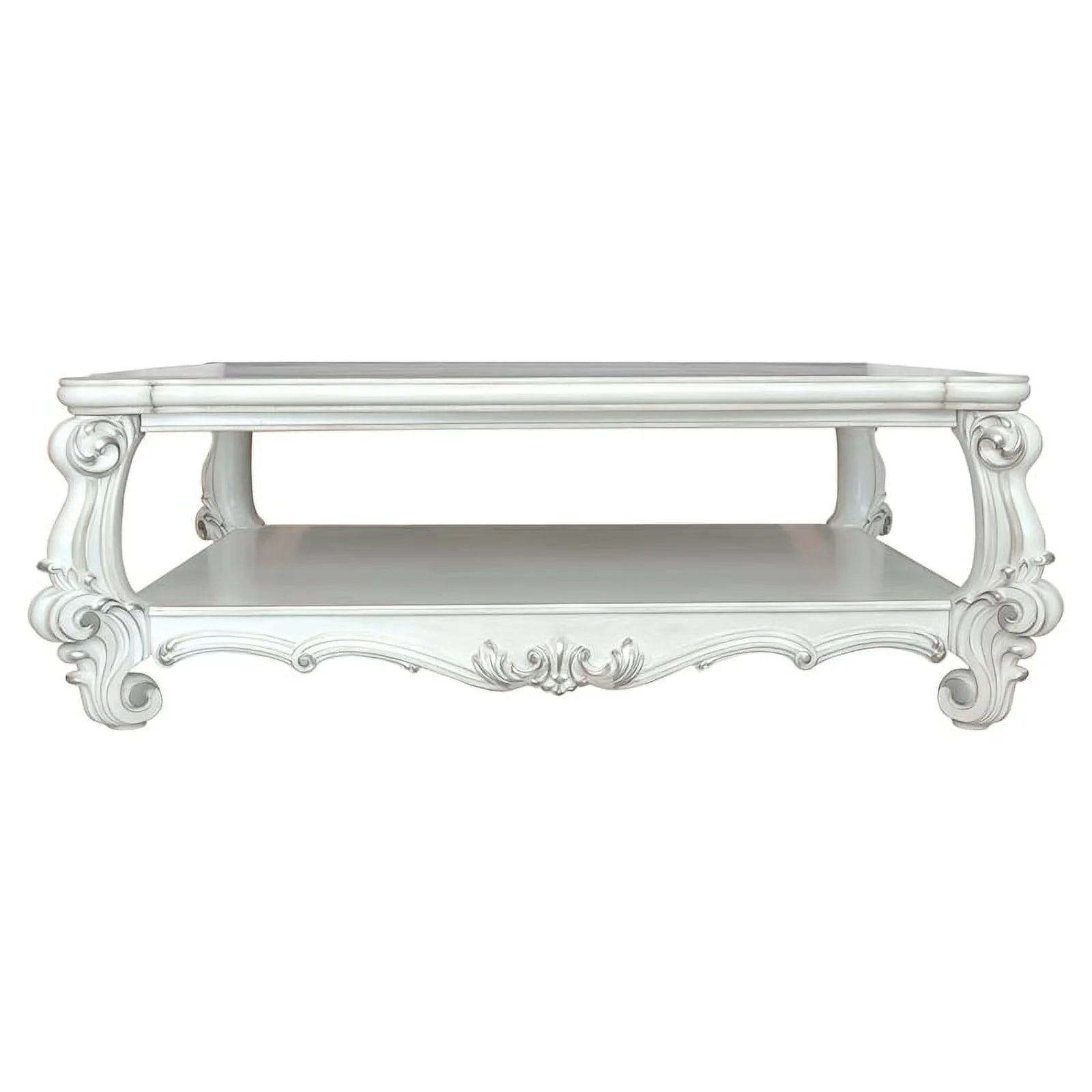Rectangular Wood Coffee Table with Bottom Shelf in Bone White G533