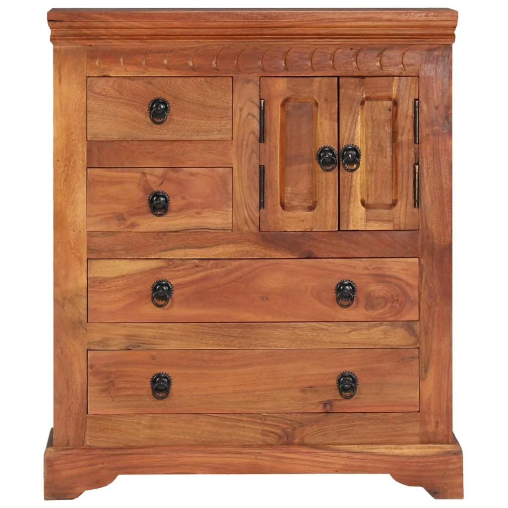 Wooden Sideboard with 2 Doors and 4 Storage Drawers Acacia Wood Sofa End Side Table 24.4 x 11.8 x 29.5 Inches M195