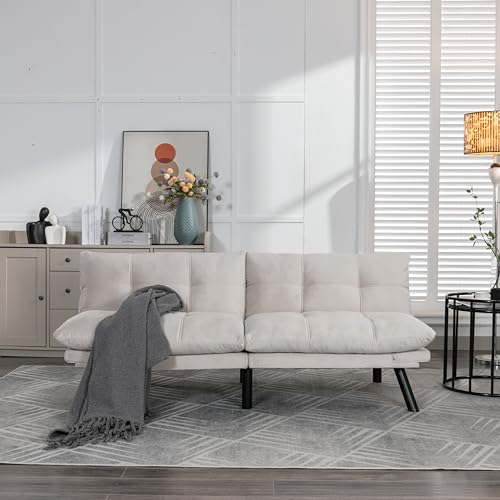 Linen Futon Sofa Bed, Convertible Folding Couch, Double Loveseat Bed (Linen Dark Gray) S41172
