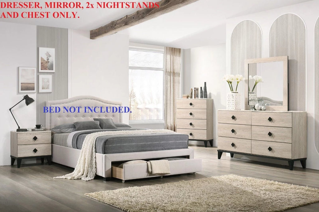 Cream Color Dresser Mirror Nightstands Chest 5pc Bedroom Set R33311