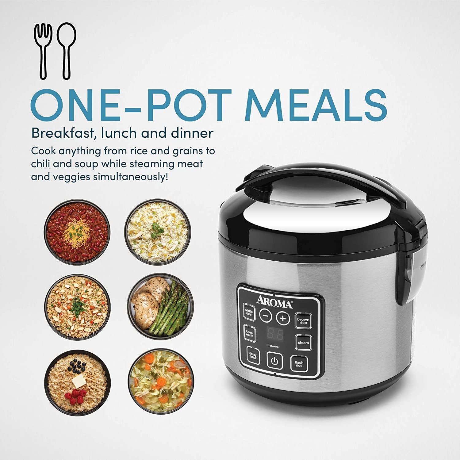 8 Cup Digital Stainless Rice Cooker and Food Steamer F7604