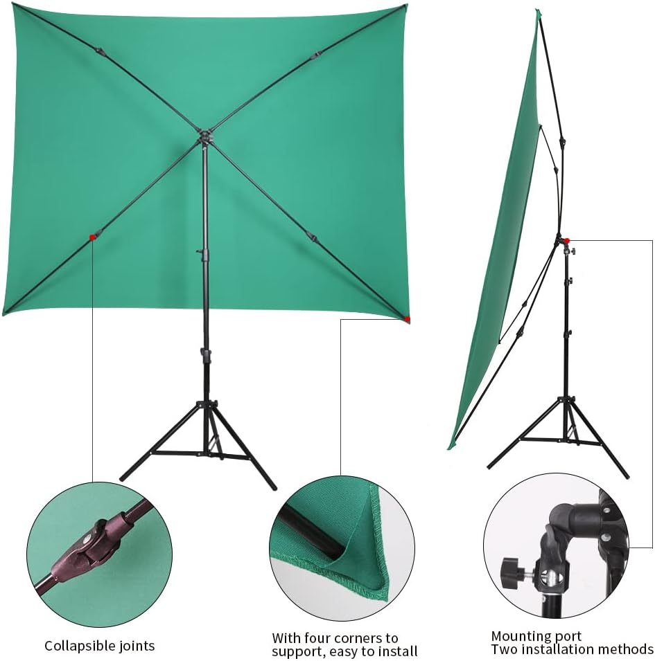 5x6.5ft Chromakey Green Screen Backdrop with Stand, Pack of 2 Q780378