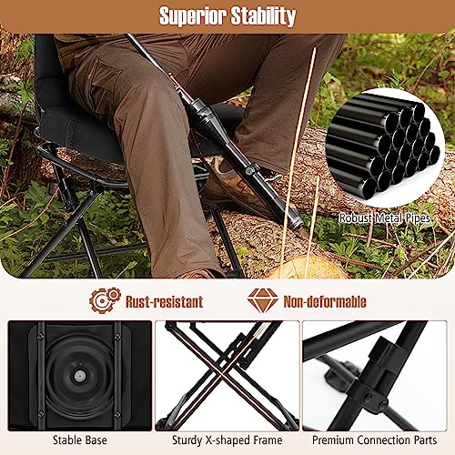Black 360° Swivel Folding Hunting Chair with Padded Cushion T6116