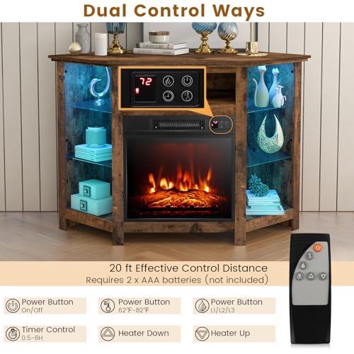 Rustic Brown Fireplace Corner TV Stand with Electric Fireplace N275086