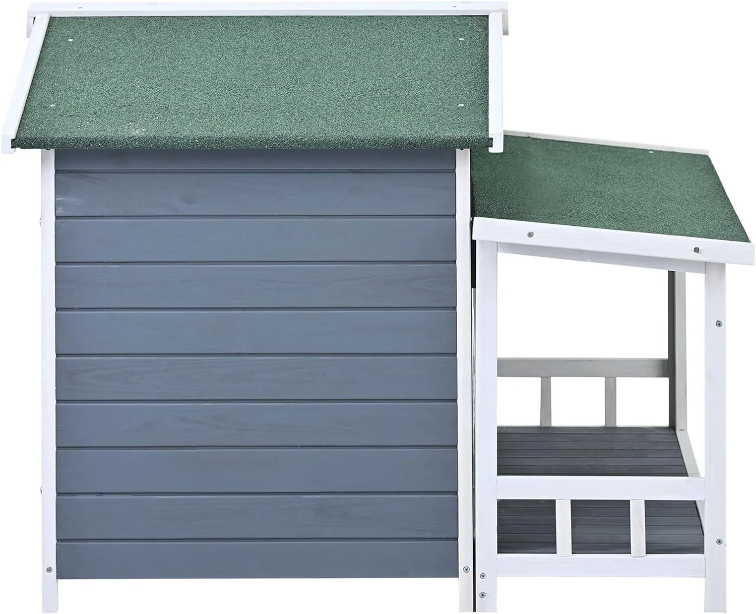 Gray Green Wooden Dog House with Porch 2 Doors S412