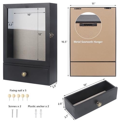 Black 3.2" Deep Shadow Box Frame with Real Glass and Drawer Z406292