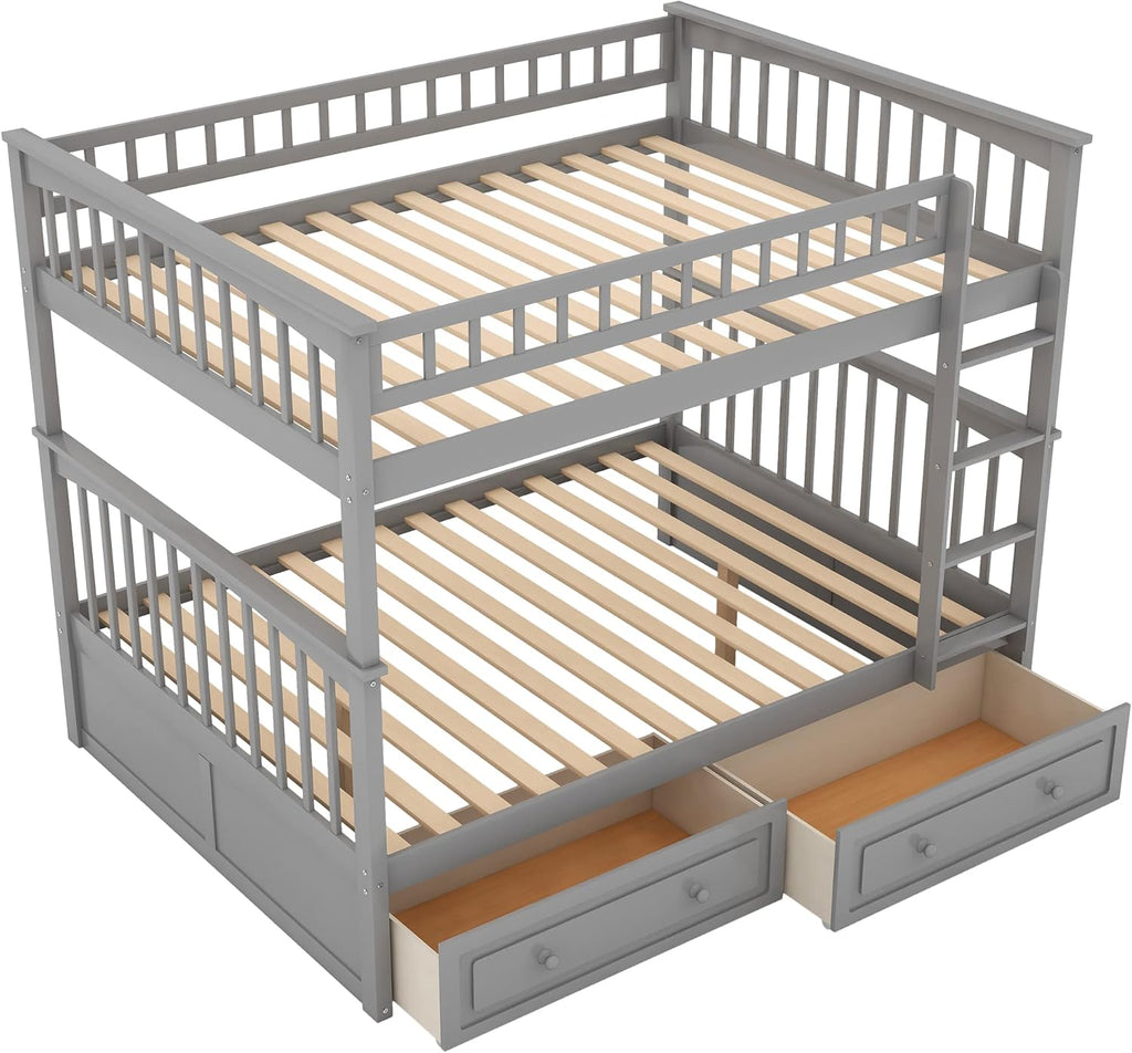 Gray Wood Full Over Full Bunk Bed with Drawers N328