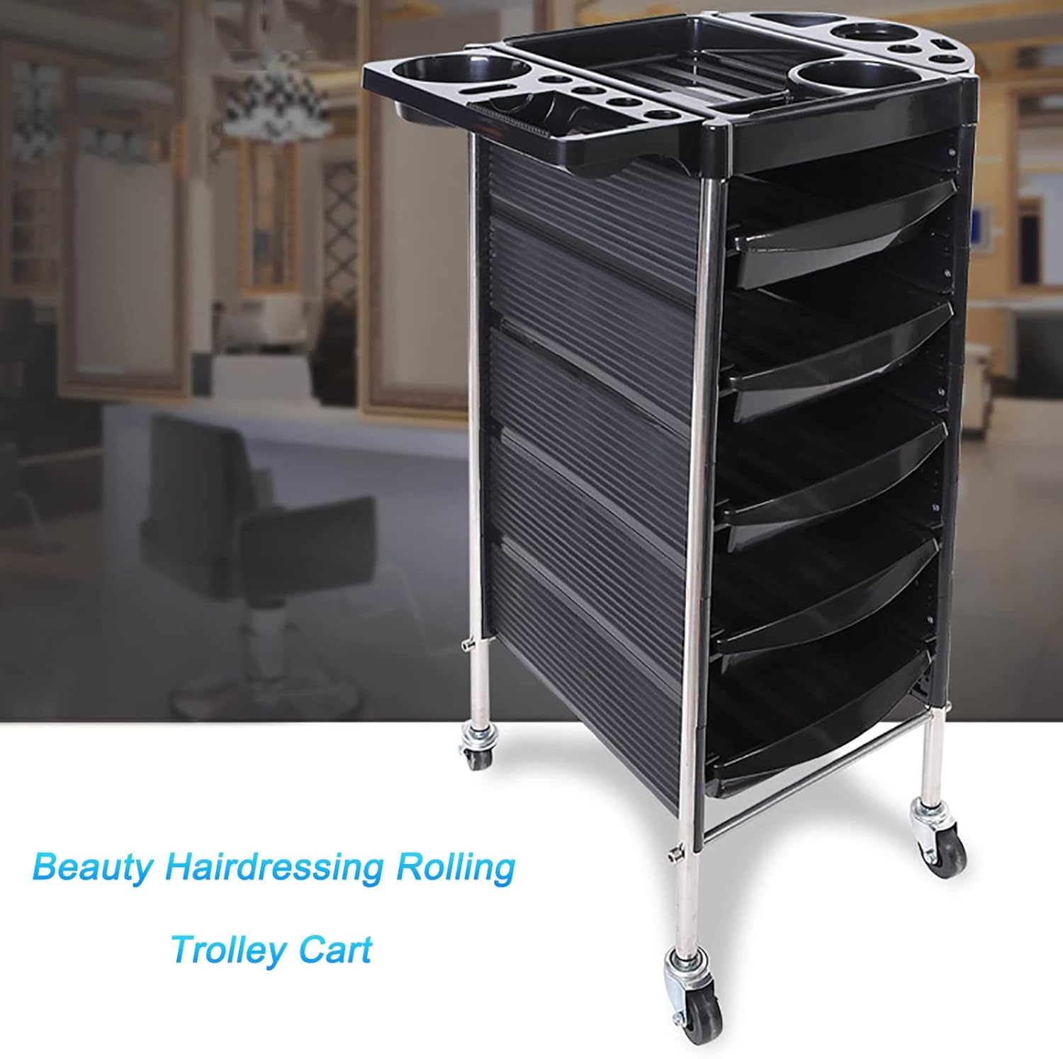 Black 5 Drawer Rolling Trolley Cart R825