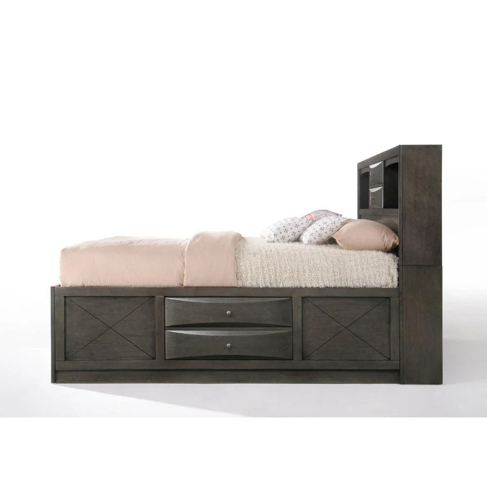 Gray Oak Wood Full 6PCS Bedroom Set with Storage C86614