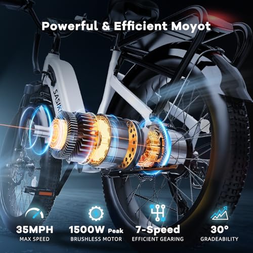 24" Fat Tire Electric Bike, 48V 20AH Removable Battery, 7 Speed G4254
