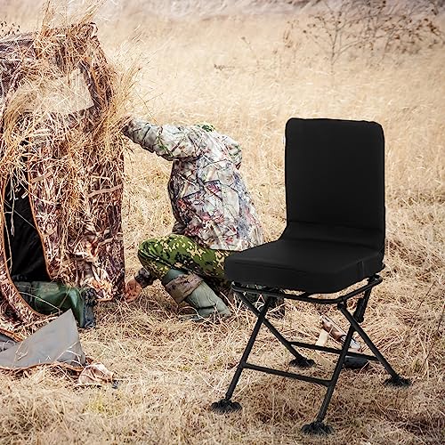 Black 360° Swivel Folding Hunting Chair with Padded Cushion T6116