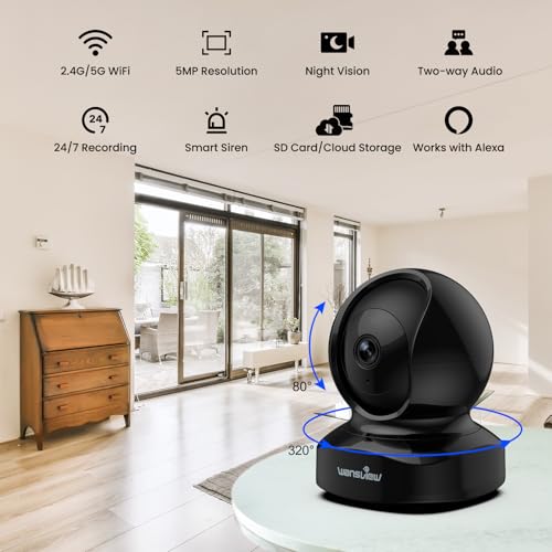 Security Camera Indoor, 360 Degree WiFi, 2 Way Audio Night Vision, Black, 3MP M12175