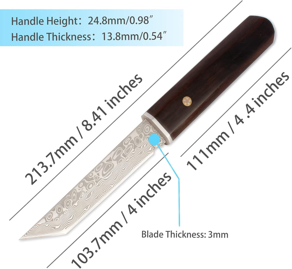 Handmade Samurai Full Tang Katana Damascus Tanto Fixed Blade Knife Wooden Sheath E371491