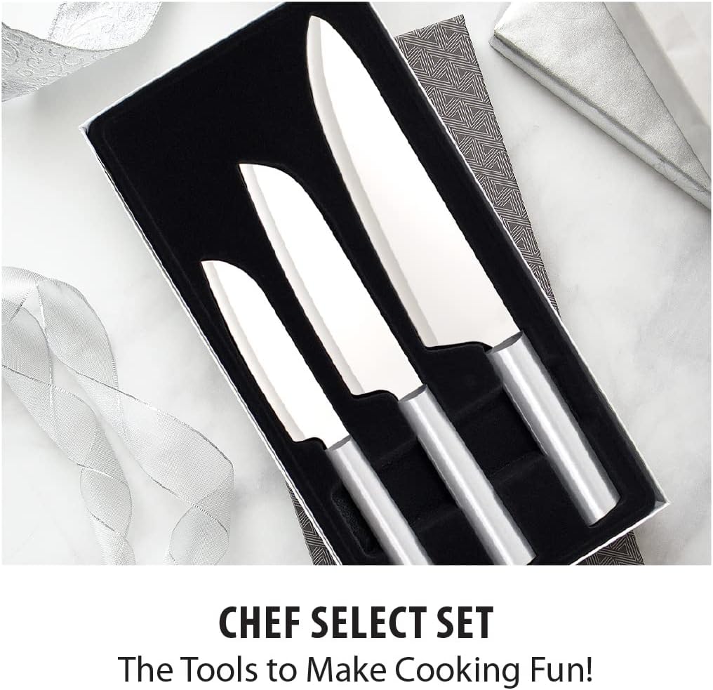 3-Piece Stainless Steel Knife Set with Aluminum Handles and Sharpener D55337