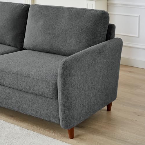 Dark Grey 3-Seat Linen Sofa with Storage and 2 Pillows T8245