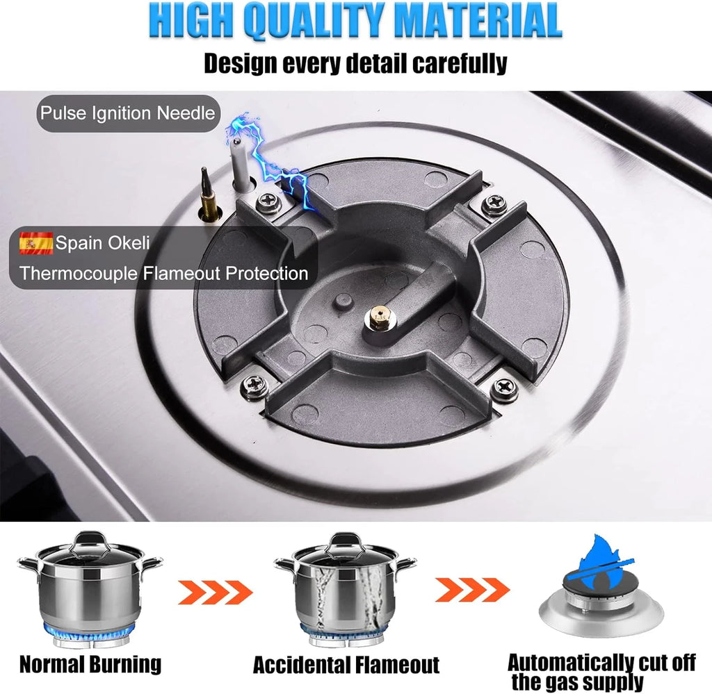 30 Inch 5 Burner Stainless Steel Propane Gas Cooktop J25825