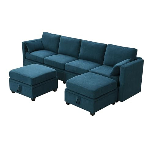 Grey Chenille U-Shaped Sectional Sofa with Storage Seats I914