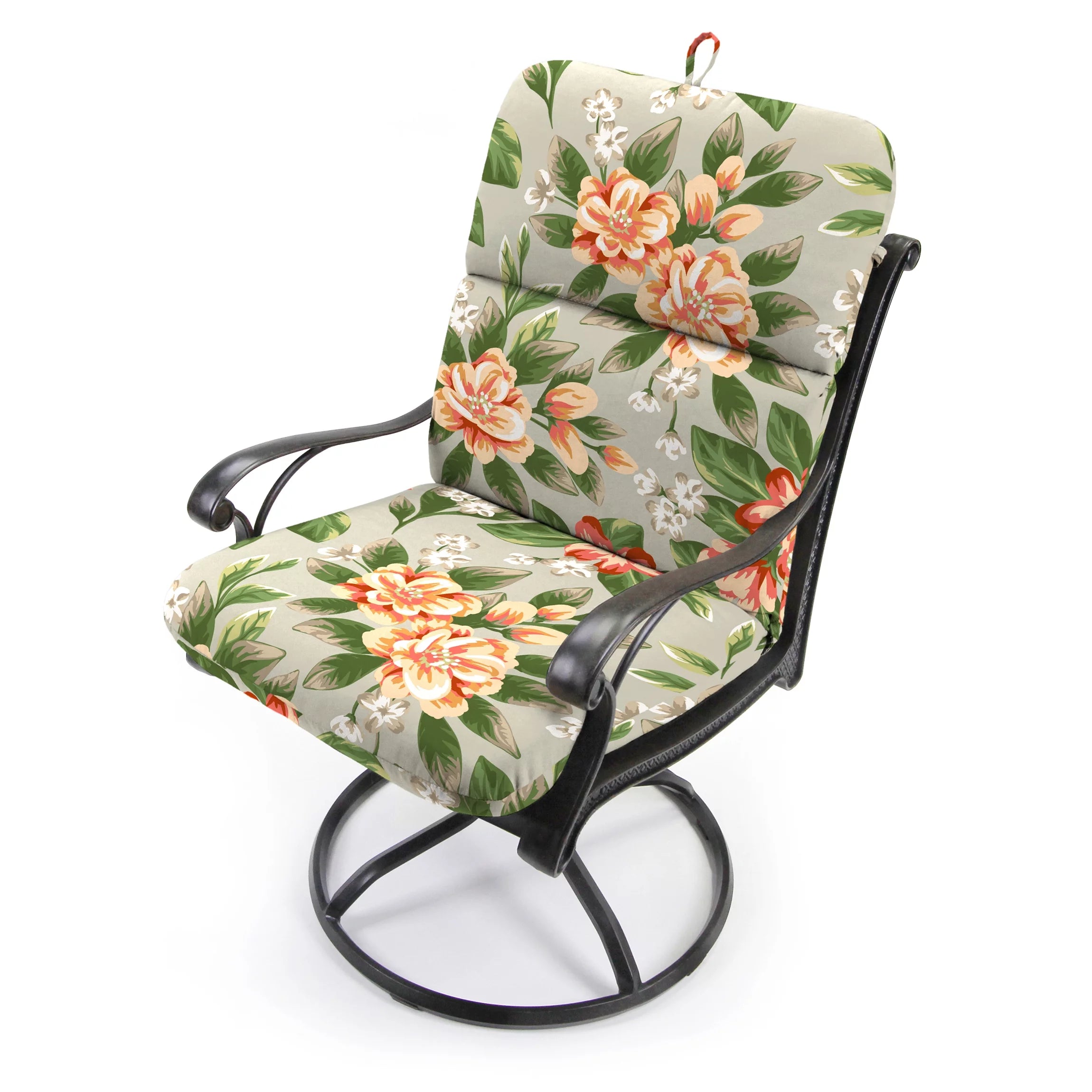 45" x 22" Cedar Grey Floral Rectangular Outdoor Chair Cushion with Ties and Hanger Loop H8539