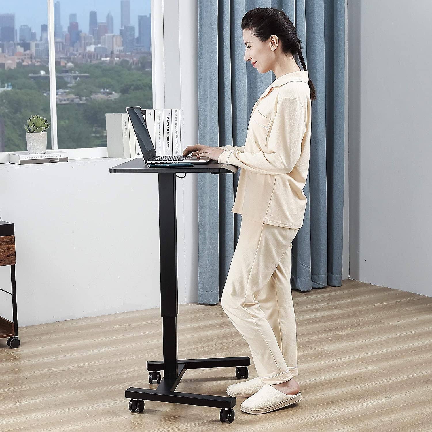 Black Adjustable Height Rolling Laptop Desk Cart U84404
