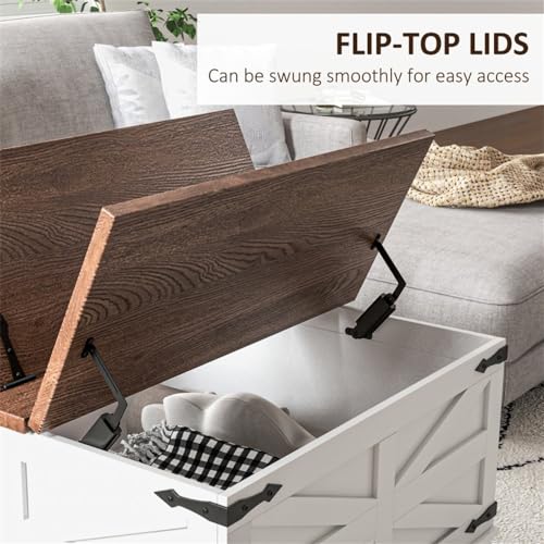 Distressed White & Brown Square Storage Coffee Table with Hinged Lift Top V924299