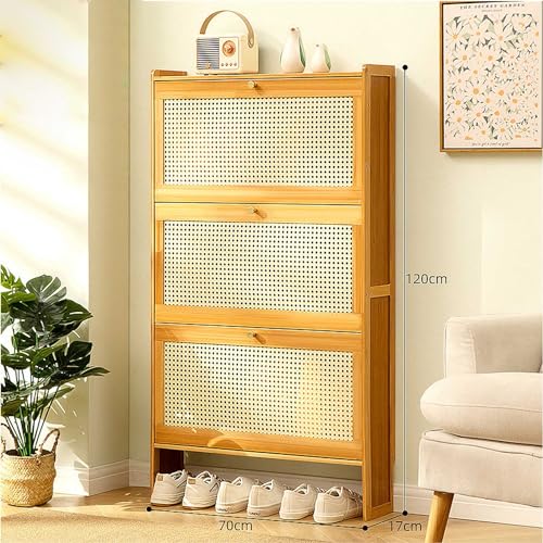3 Layer Bamboo Shoe Cabinet with Rattan Doors S71420