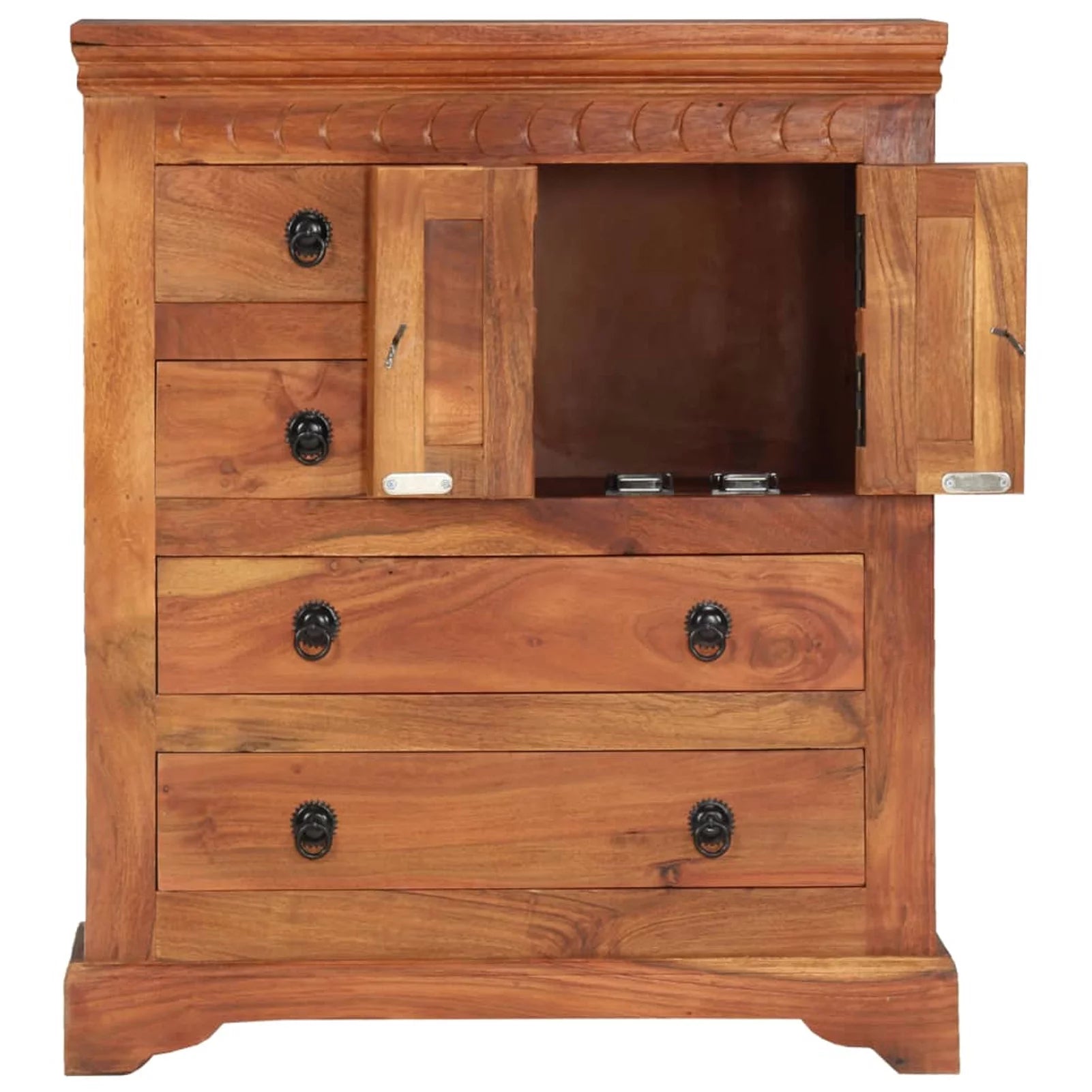 Wooden Sideboard with 2 Doors and 4 Storage Drawers Acacia Wood Sofa End Side Table 24.4 x 11.8 x 29.5 Inches M195
