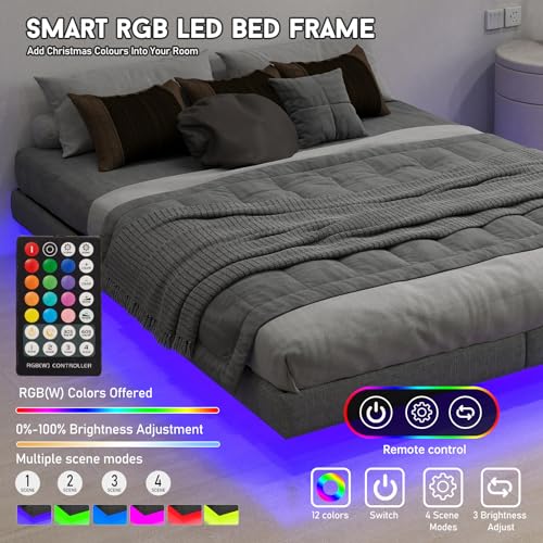 Full Floating Bed Frame Full Size with LED Lights Metal Slats X751466