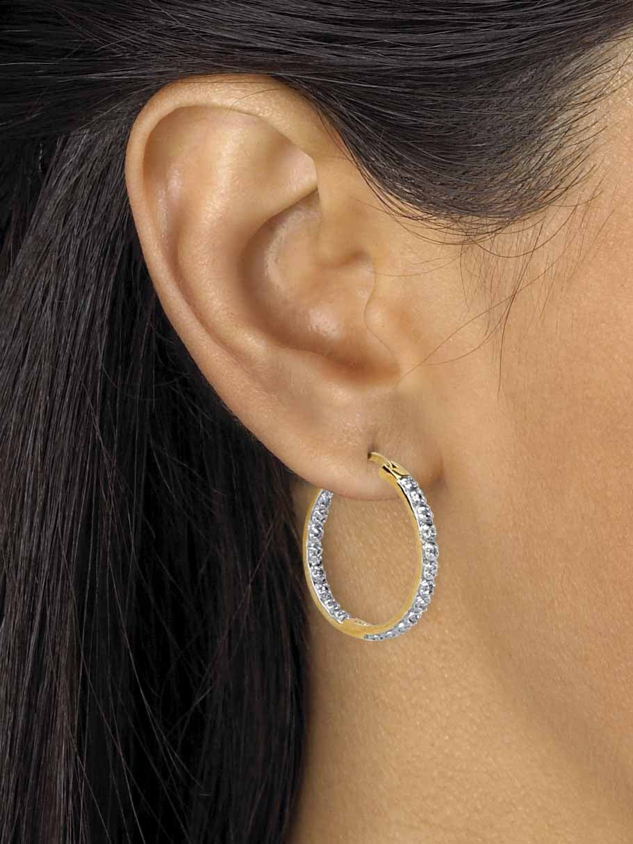 Round Diamond Accent Inside-Out Hoop Earrings 1/10 TCW in Gold-Plated or Platinum-Plated Sterling Silver (1") O479