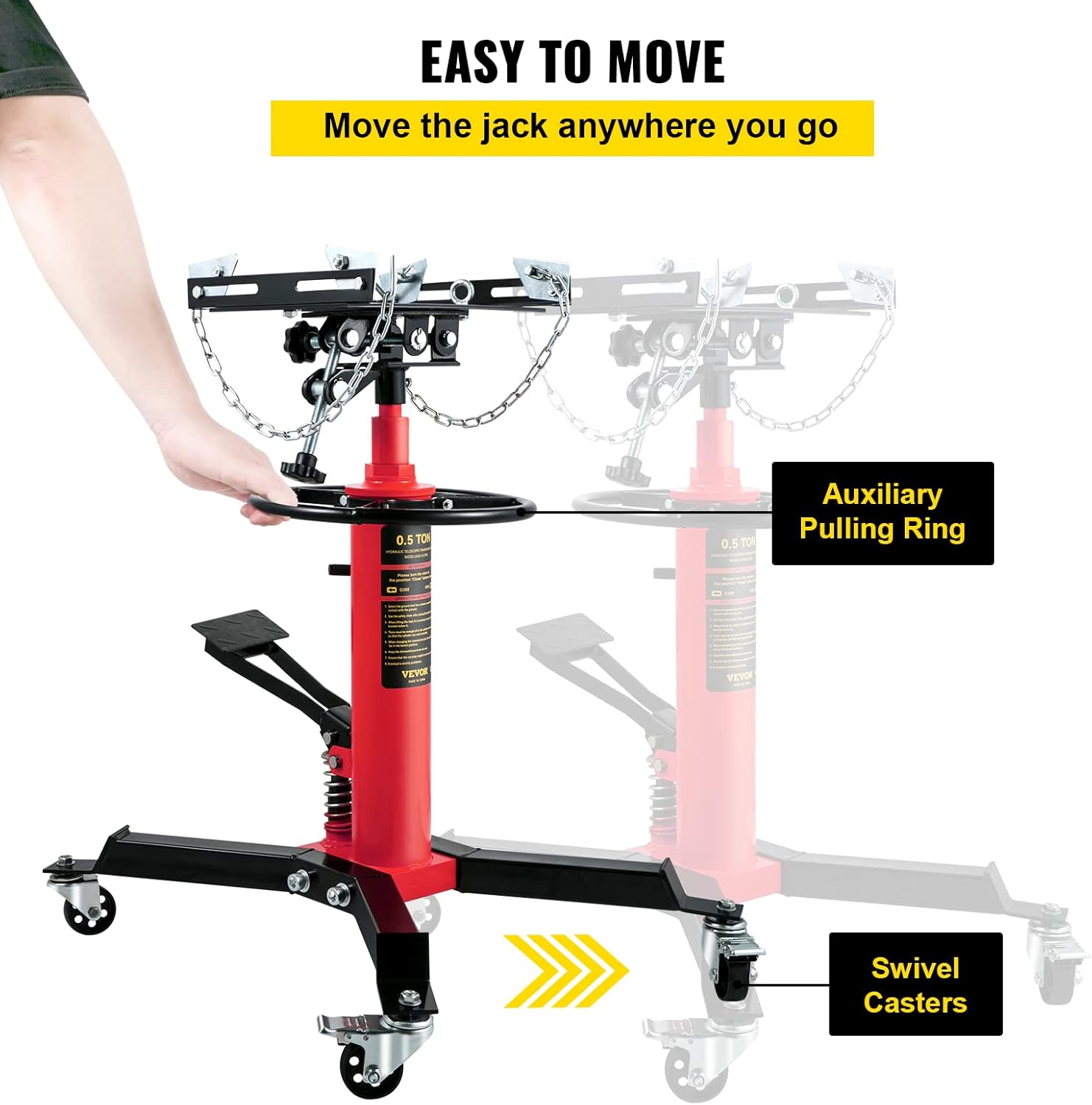 1/2 Ton 1100 lbs Capacity Hydraulic Telescopic Transmission Jack with Foot Pedal J77830