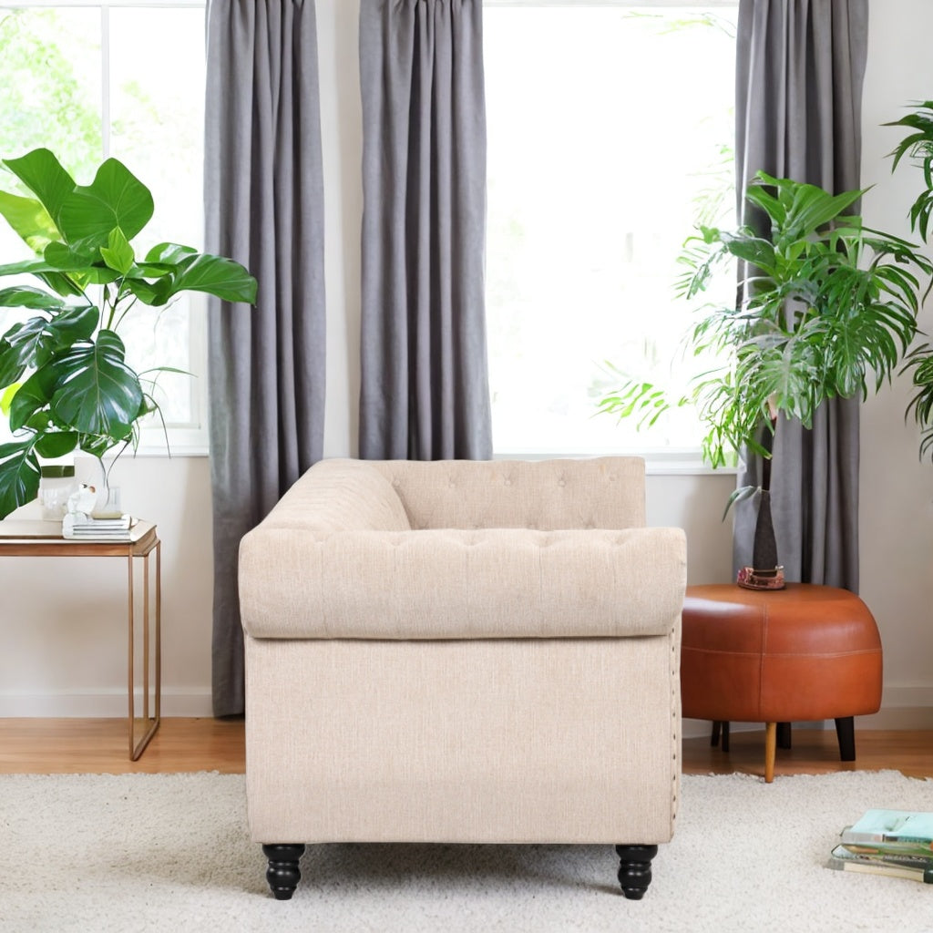 Beige Plush Upholstered Sofa with Solid Wood Legs V241715