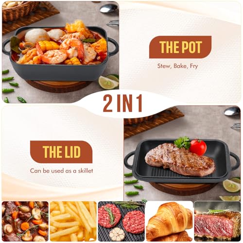 Black Cast Iron Non-stick Bread Loaf Pan with Lid 5.7 QT Dutch Oven I393848