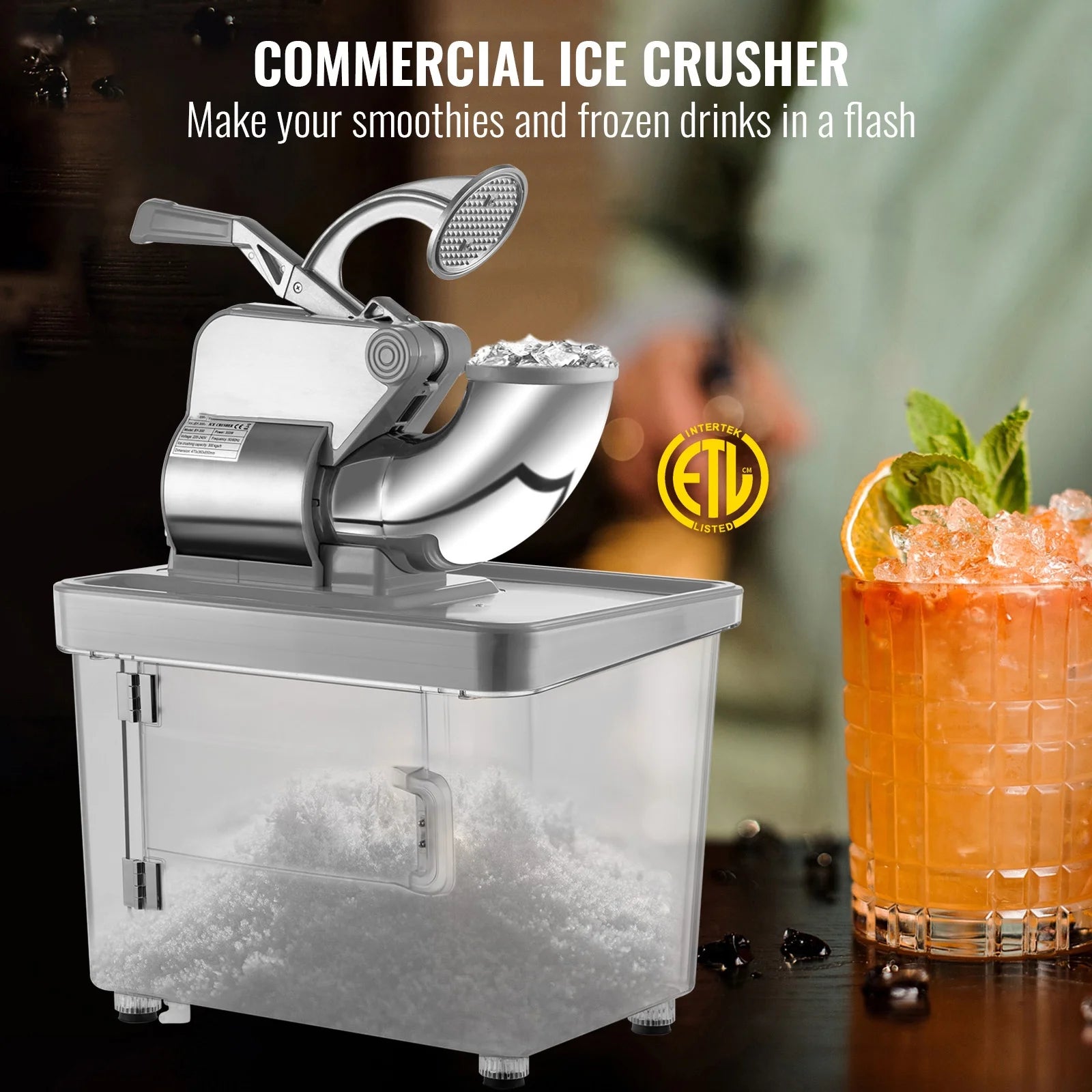 Silver Commercial Ice Crusher Snow Cone Machine 180 kg/H V2124